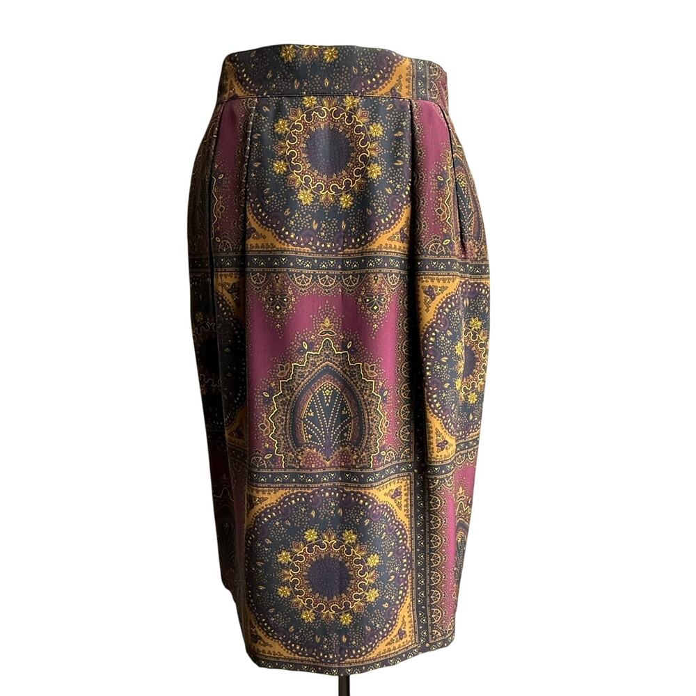 Jones New York 100% Silk Skirt Multicolor Medallion Print Size 10